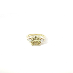 3 CT Fancy Yellow Cushion Lab Diamond Three-Stone Engagement Ring in Yellow Gold