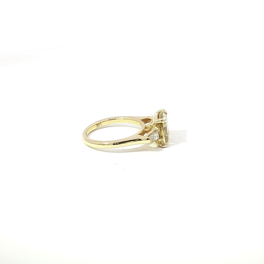 3 CT Fancy Yellow Cushion Lab Diamond Three-Stone Engagement Ring in Yellow Gold