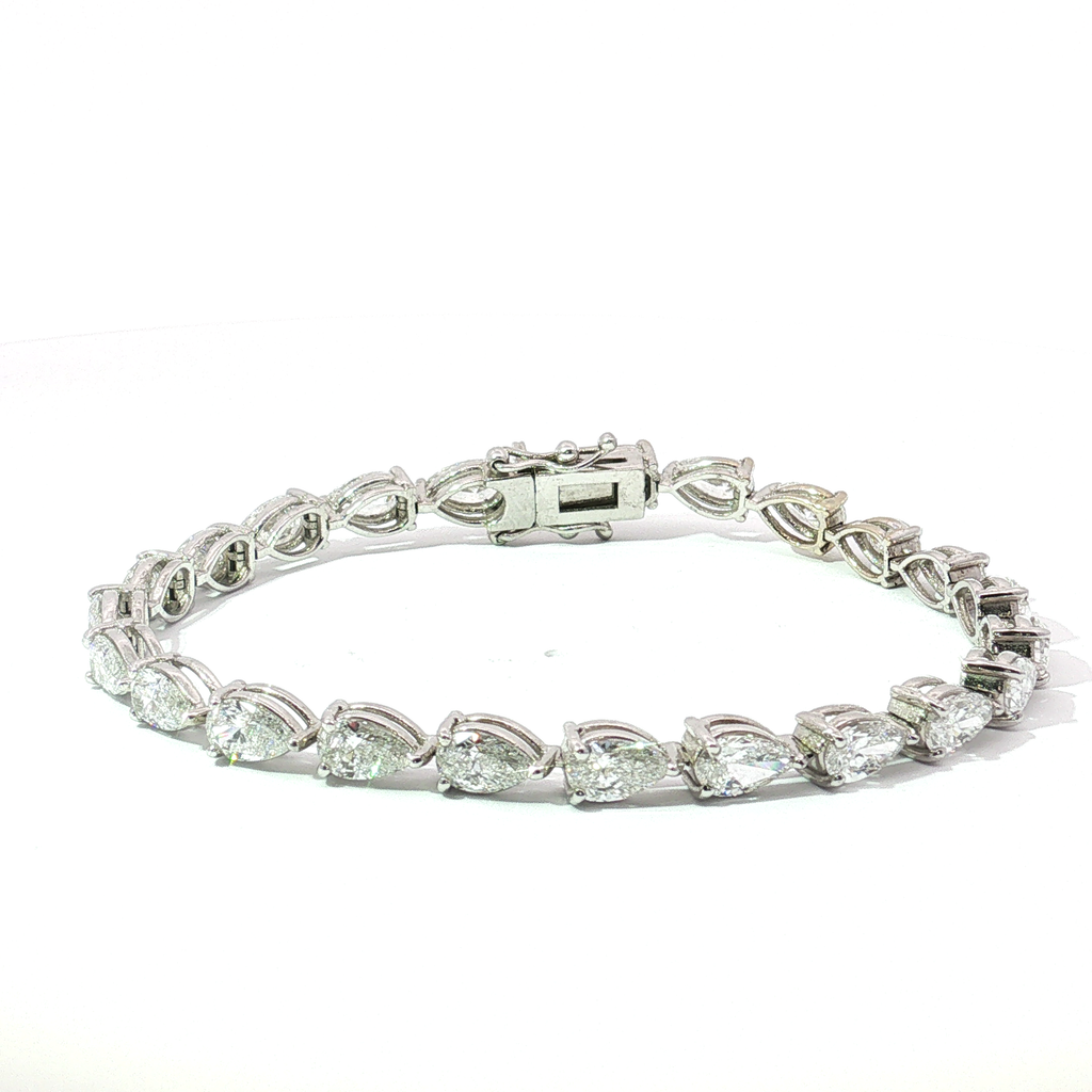 7 CTS Pear Shape Lab Diamond in 14K White Gold Tennis Bracelet