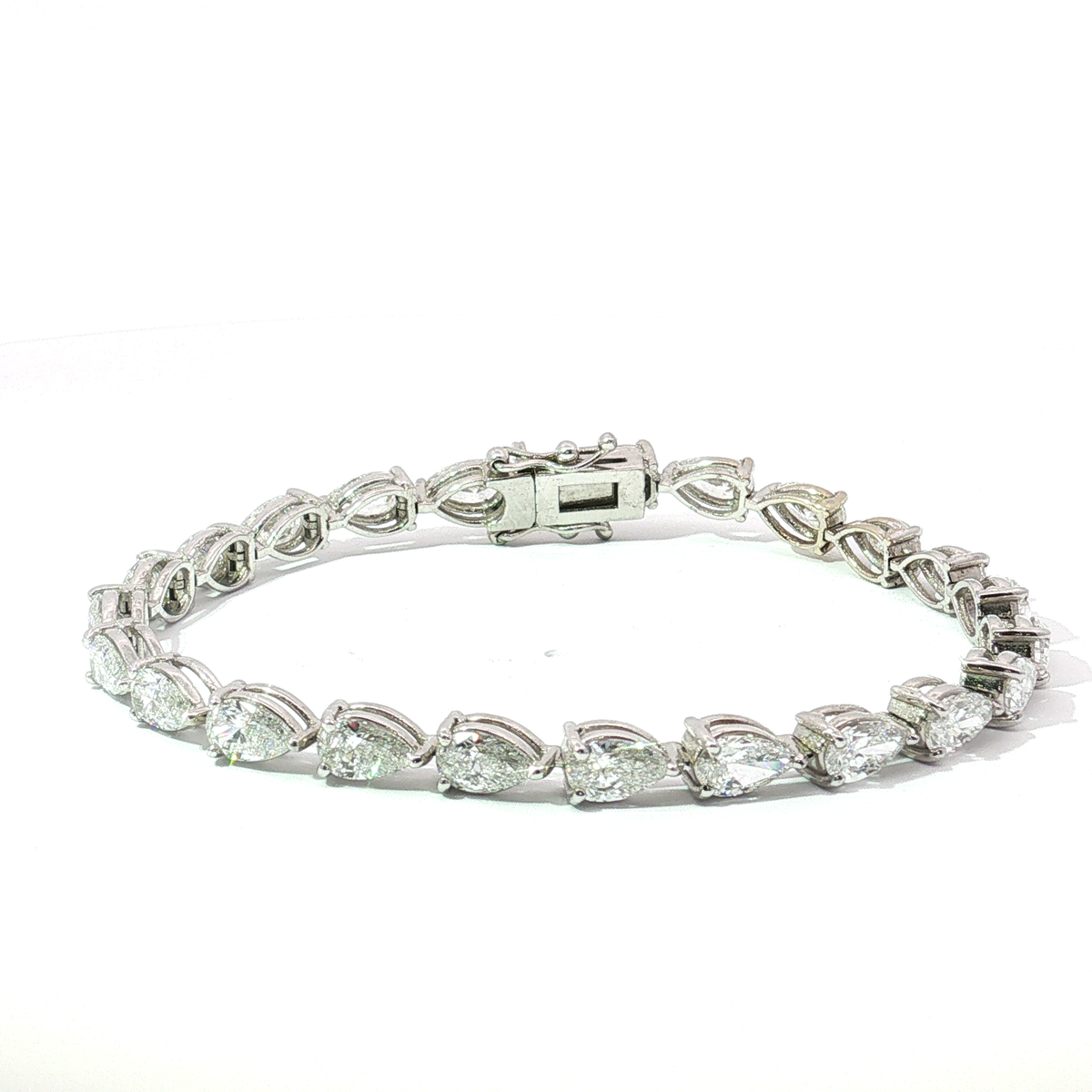 7 CTS Pear Shape Lab Diamond in 14K White Gold Tennis Bracelet