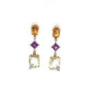 18K Yellow Gold Multi-Gemstone and Diamonds Drop Earrings