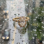 Oval Brilliant and Baguette Diamond Vintage-Inspired Halo Ring in Yellow Gold