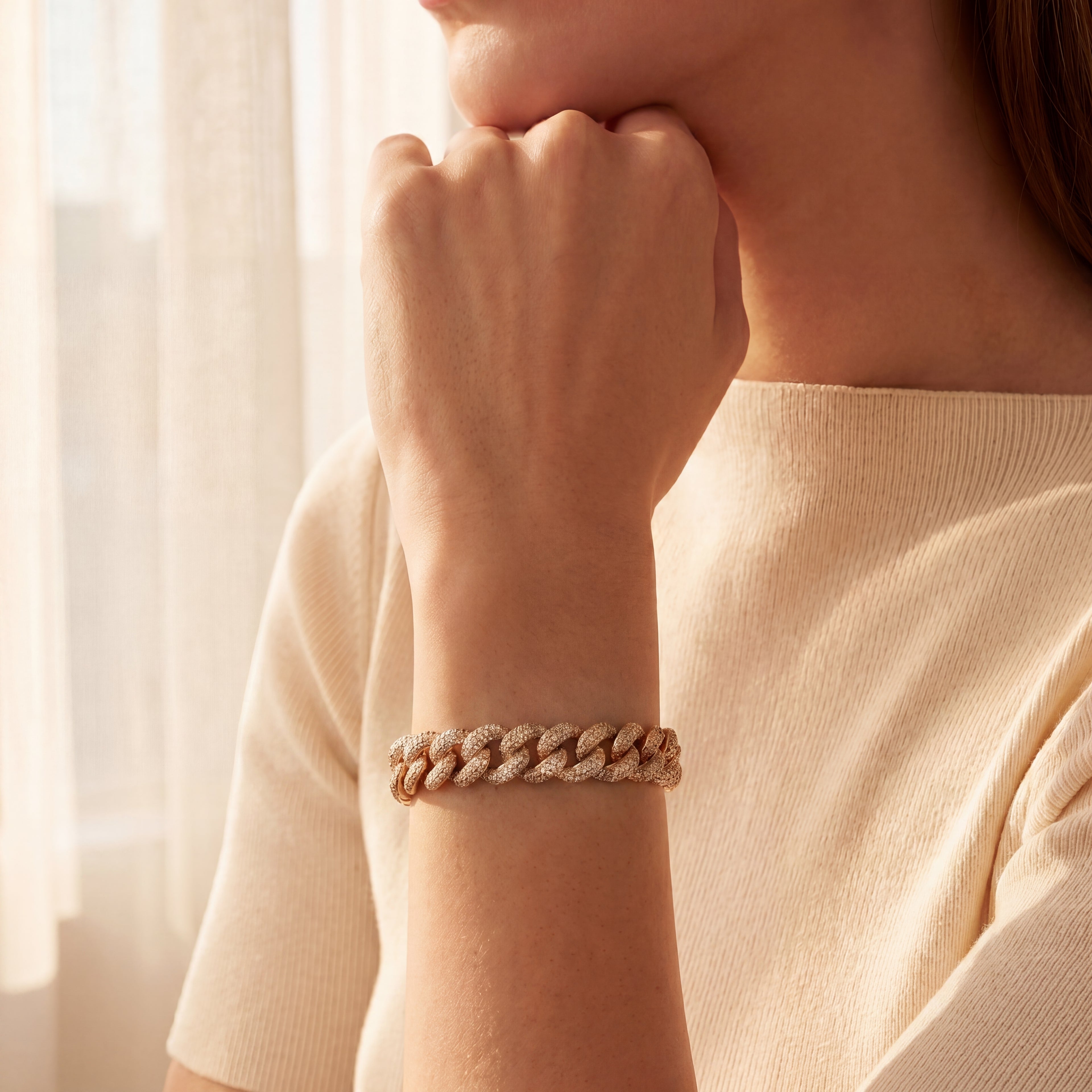 Diamond Pavé 18K Rose Gold Cuban Link Bracelet