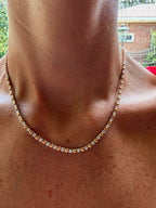 Alternating Diamond and 18K Rose Gold Bead Tennis Necklace