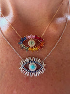 18K White Gold Turquoise Evil Eye Necklace