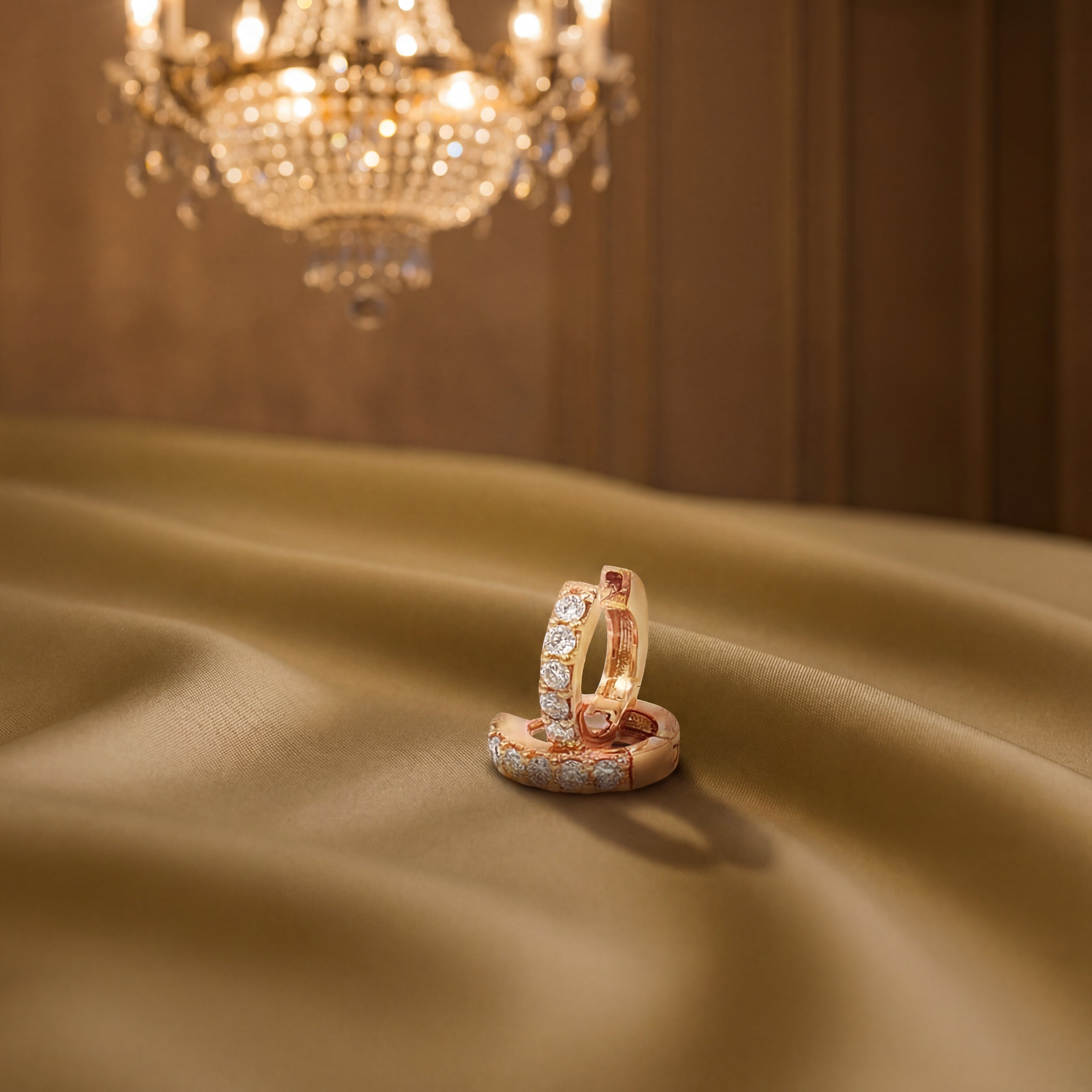 Round Diamond 18K Rose Gold Hoop Earrings