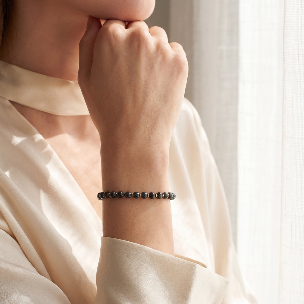 Faceted Black Diamond Beaded Bracelet in 18K Rose Gold