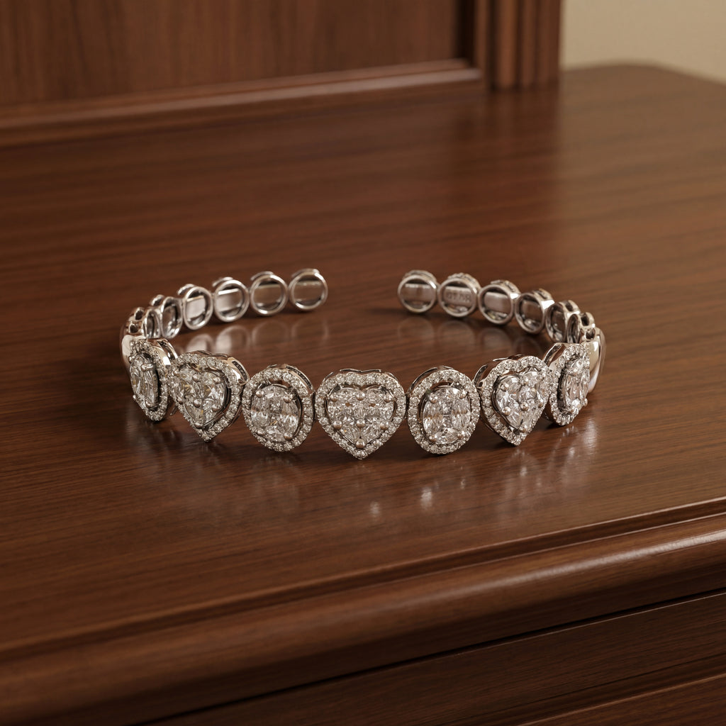 Diamond Heart Cuff in 18K Gold