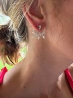 Marquise Diamond Radial Fan Dangle Earrings in White Gold