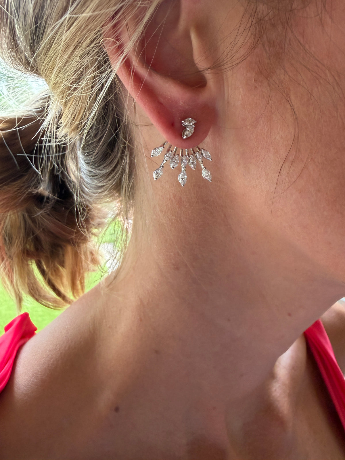 Marquise Diamond Radial Fan Dangle Earrings in White Gold