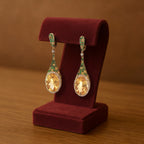 14K Oval Citrine and Emerald Pavé Diamond Drop Earrings in Yellow Gold