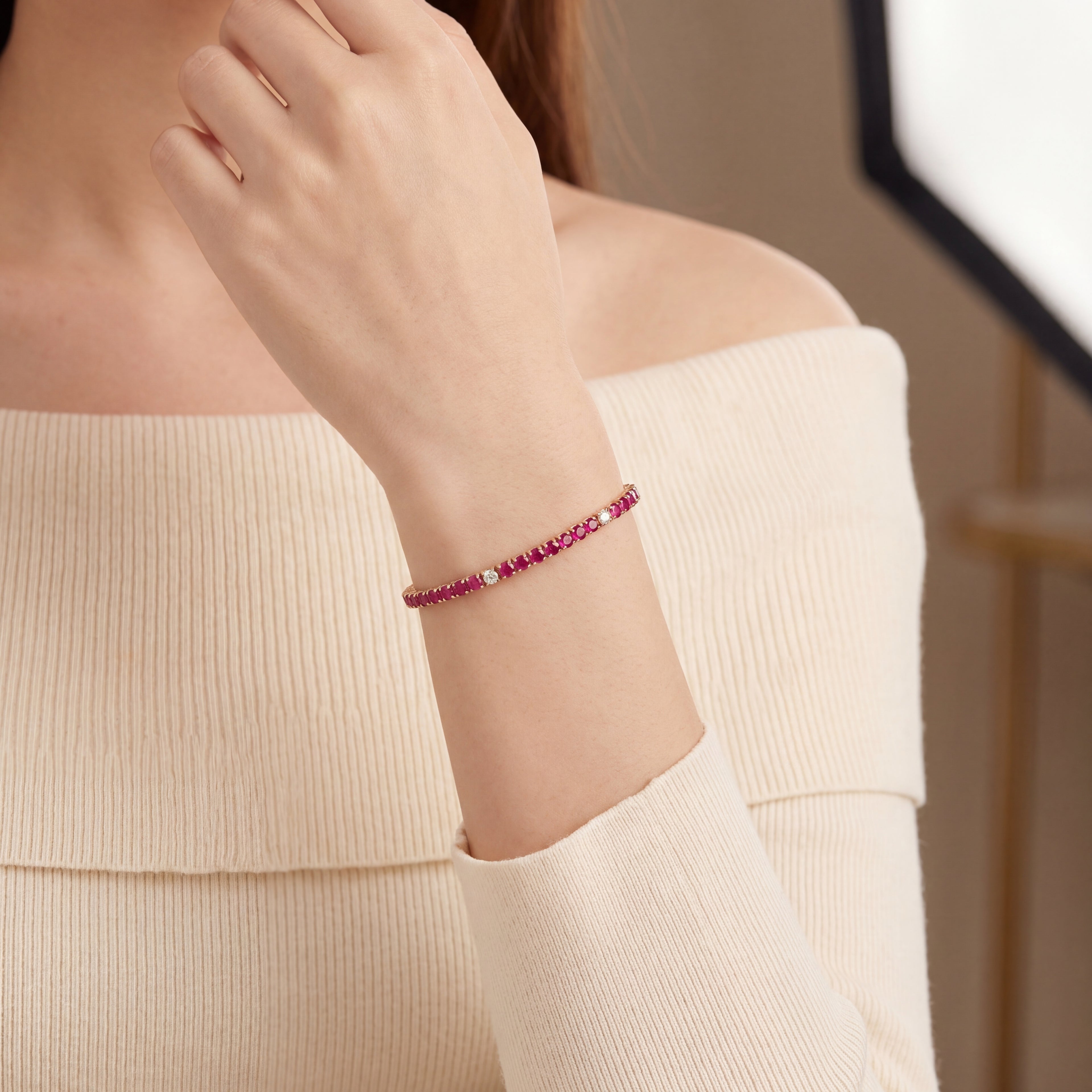 18K Rose Gold Pink Sapphire Tennis Bracelet