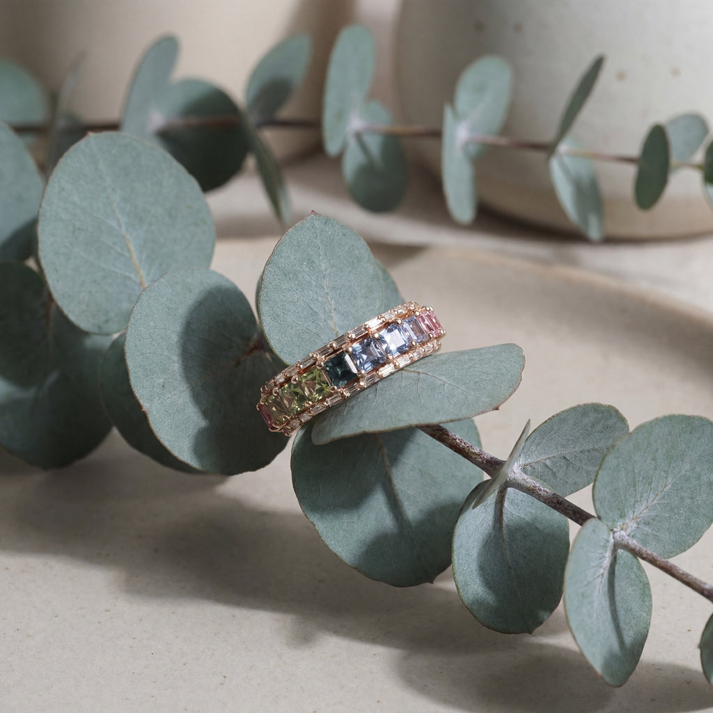 Multi-Color Sapphire and Diamond Eternity Ring