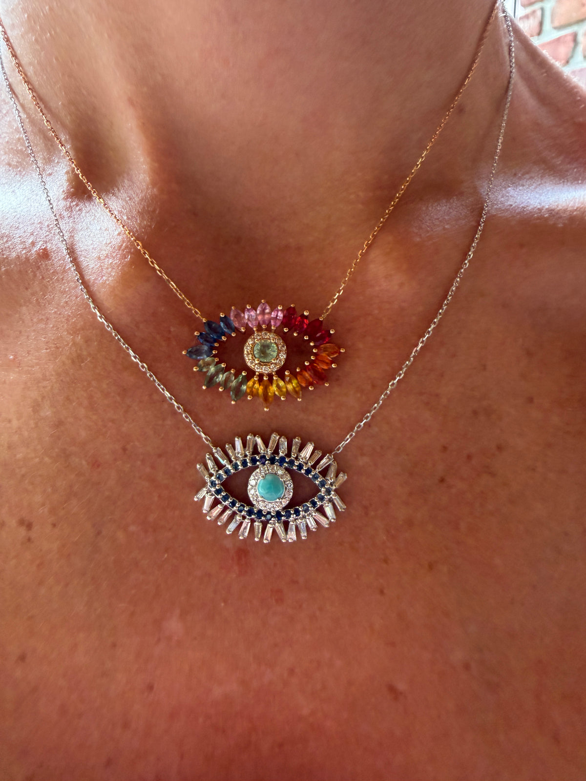 18K White Gold Turquoise Evil Eye Necklace