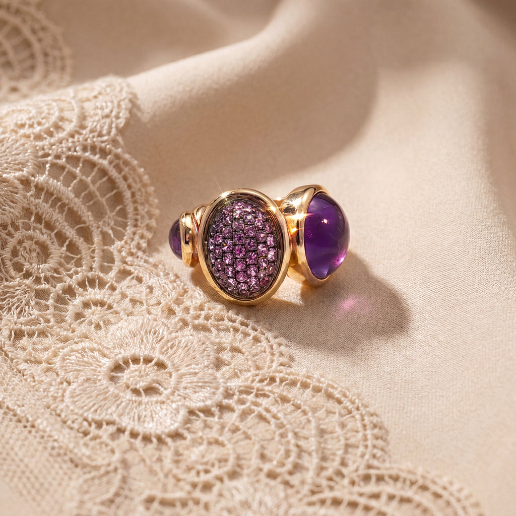 Amethyst Cabochon and Pink Sapphire Cocktail Ring