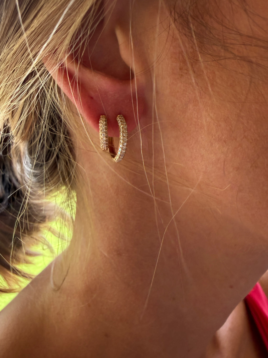 Triple-Row Diamond Hoop Earrings 18K Rose Gold