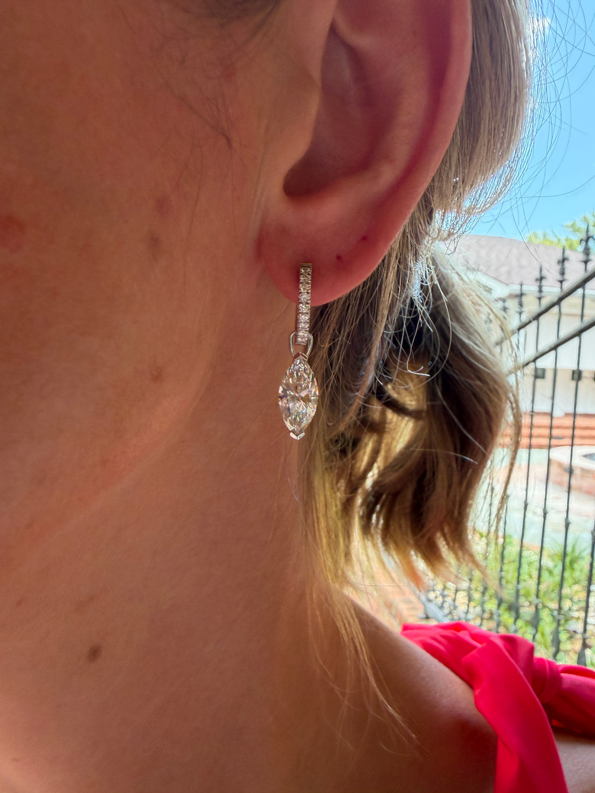 Interchangeable Marquise Lab Diamond Drop Earrings in 14K White Gold
