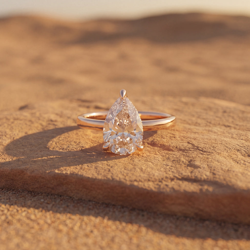 3 CT Pear Shape Pink Color Lab Diamond Ring in 14K Rose Gold