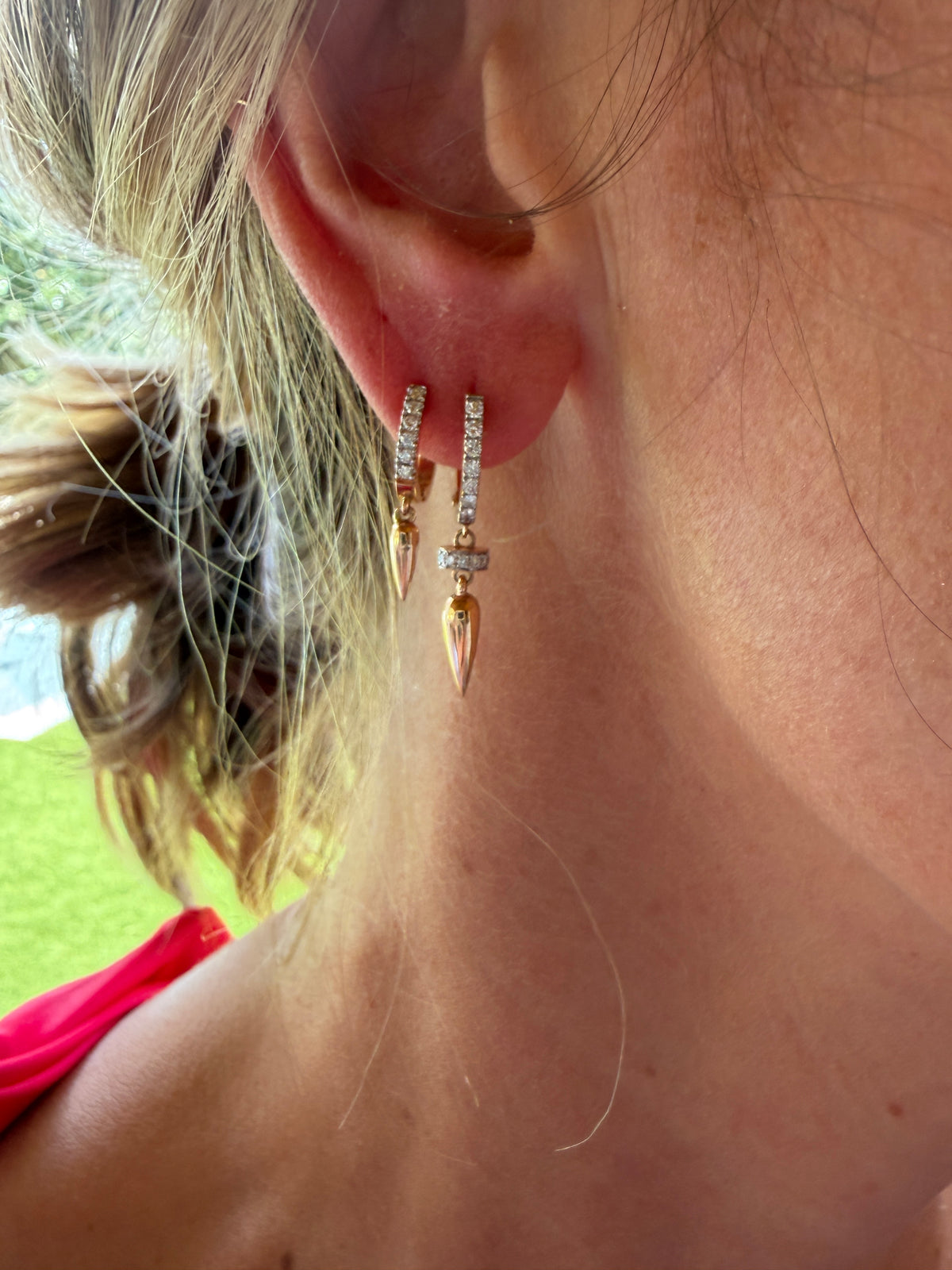 18K Rose Gold Diamond Hoop Drop Earrings