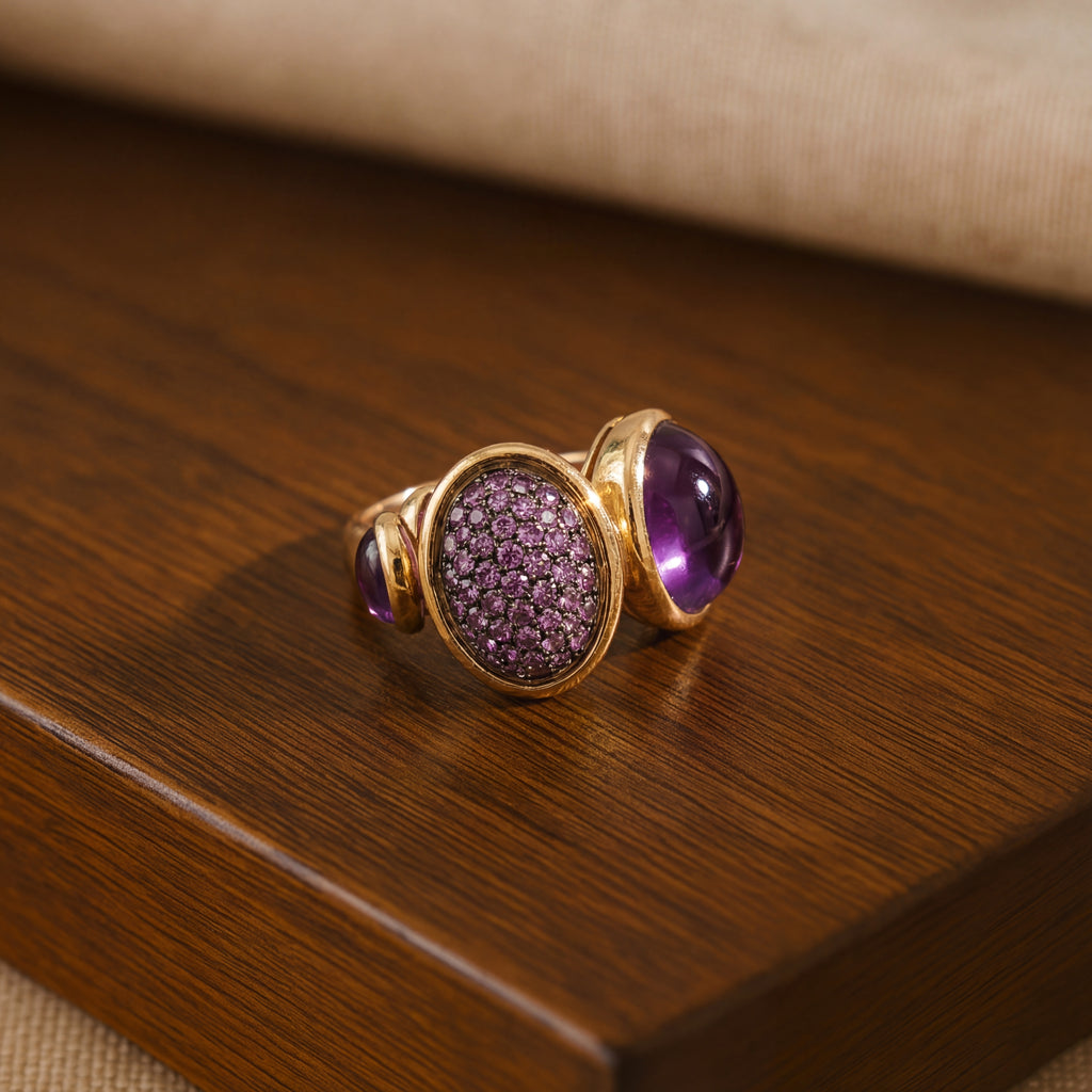 Amethyst Cabochon and Pink Sapphire Cocktail Ring