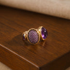 Amethyst Cabochon and Pink Sapphire Cocktail Ring