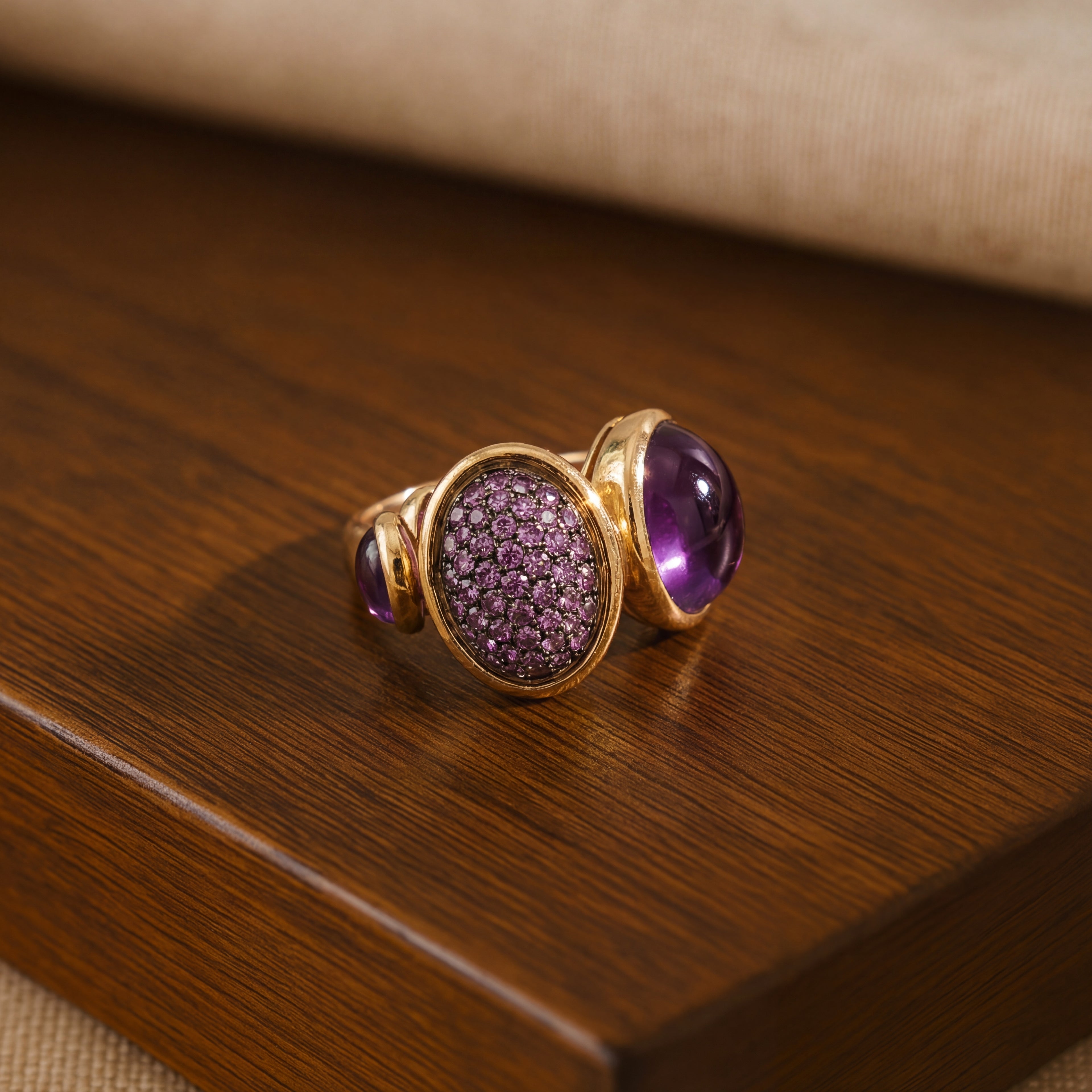Amethyst Cabochon and Pink Sapphire Cocktail Ring