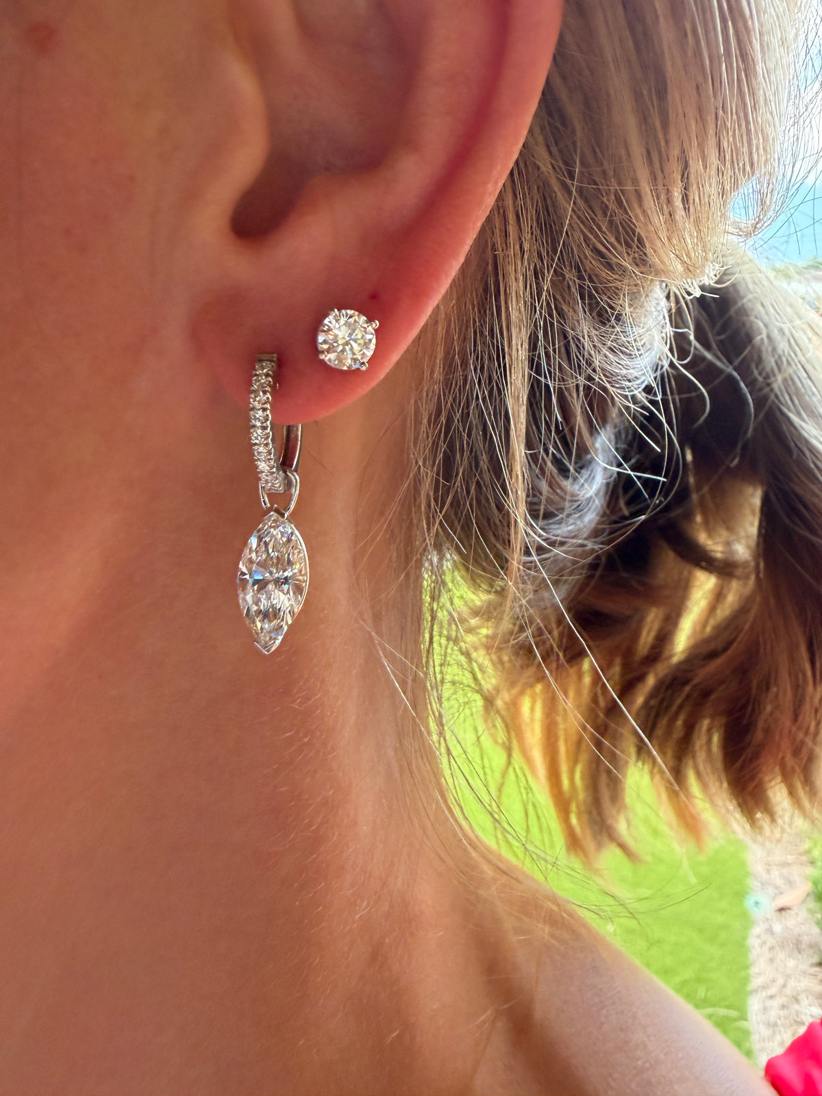 Interchangeable Marquise Lab Diamond Drop Earrings in 14K White Gold