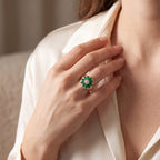 Emerald and Diamond Flower Ring