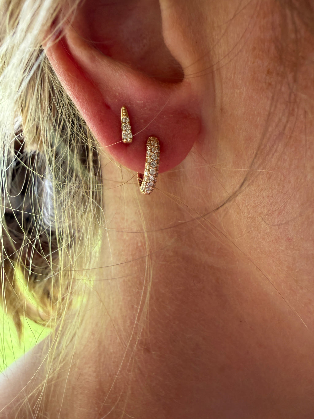 Triple-Row Diamond Hoop Earrings 18K Rose Gold