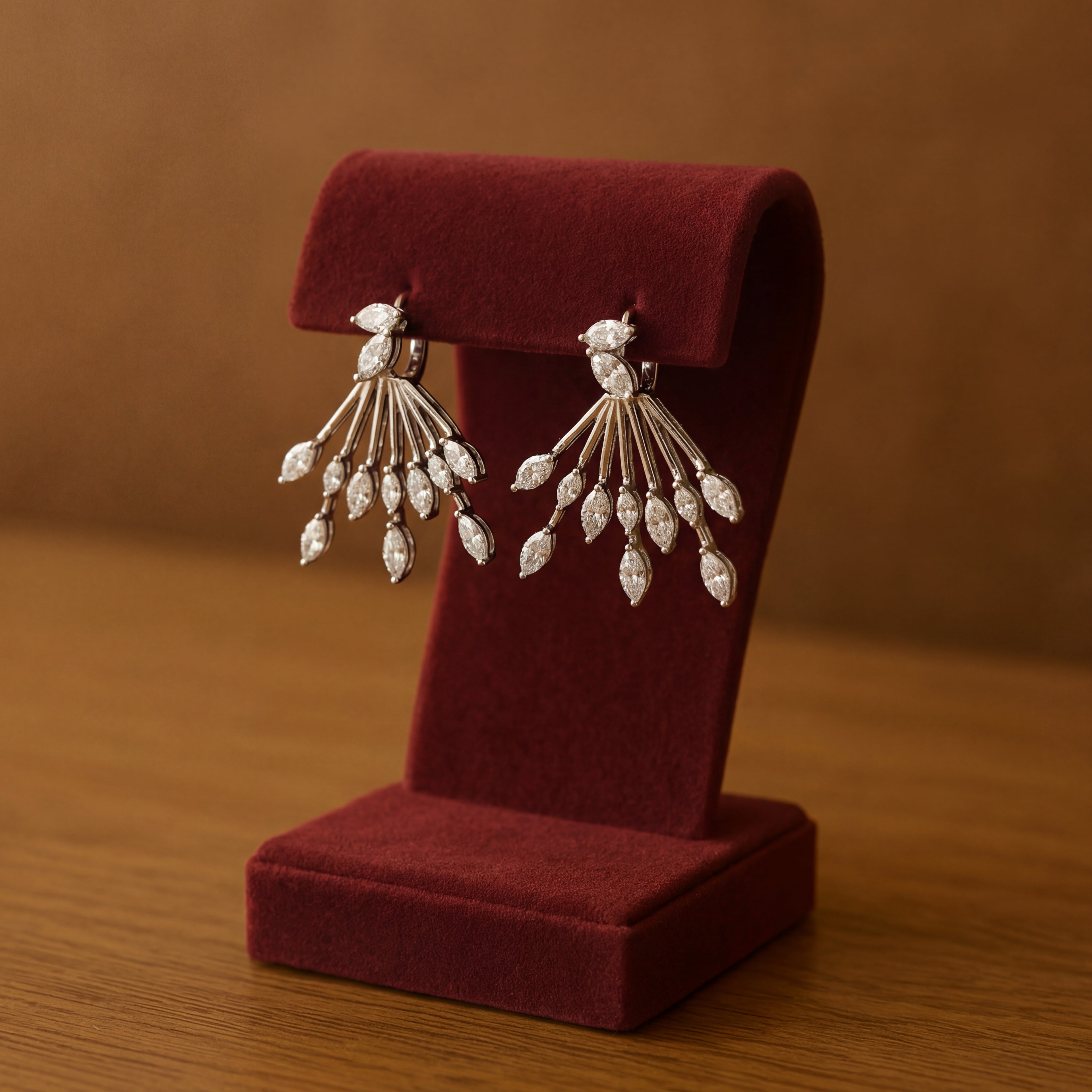 Marquise Diamond Radial Fan Dangle Earrings in White Gold