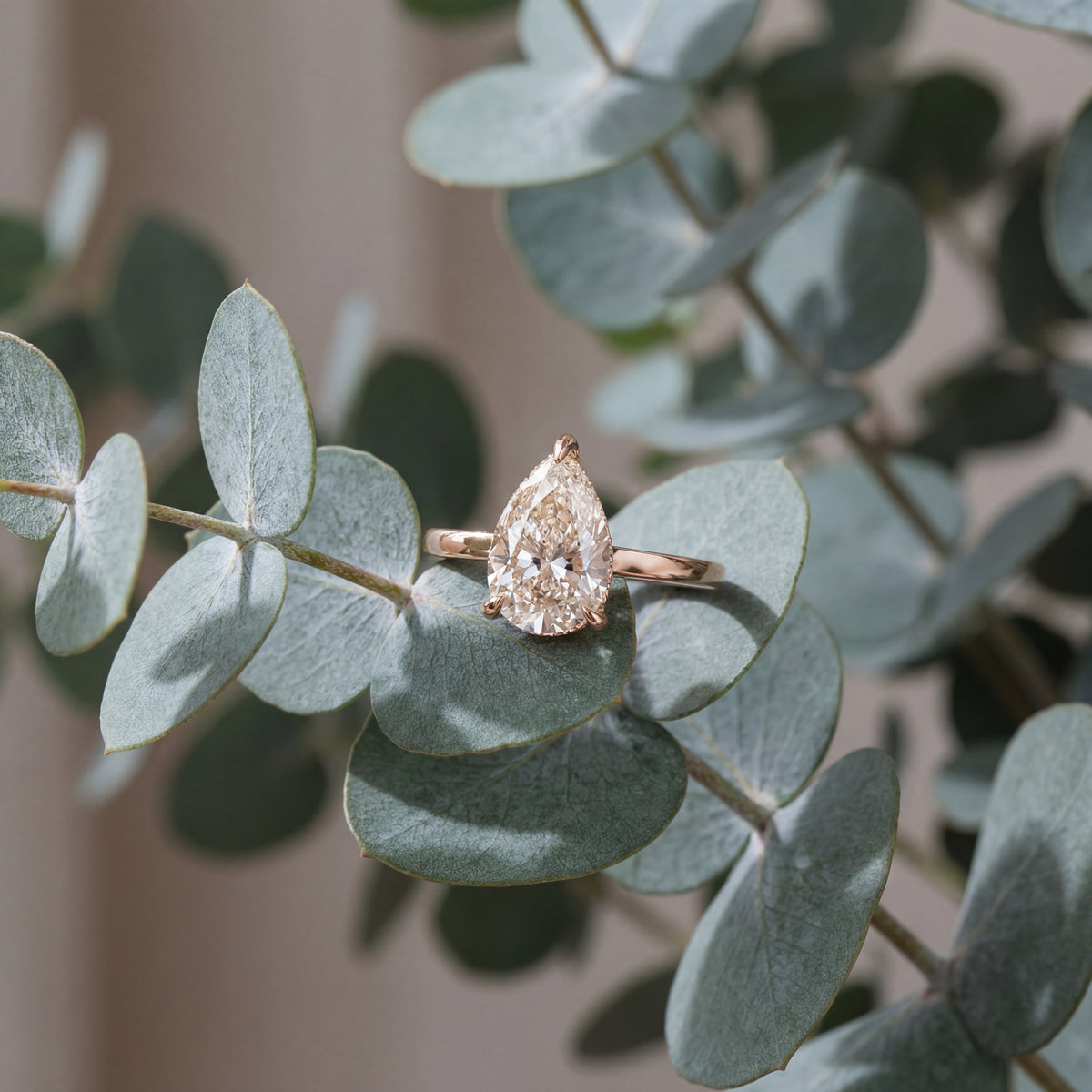 3 CT Pear Shape Pink Color Lab Diamond Ring in 14K Rose Gold
