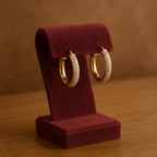 18K Rose Gold Triple-Row Diamond Yellow Gold Hoop Earrings