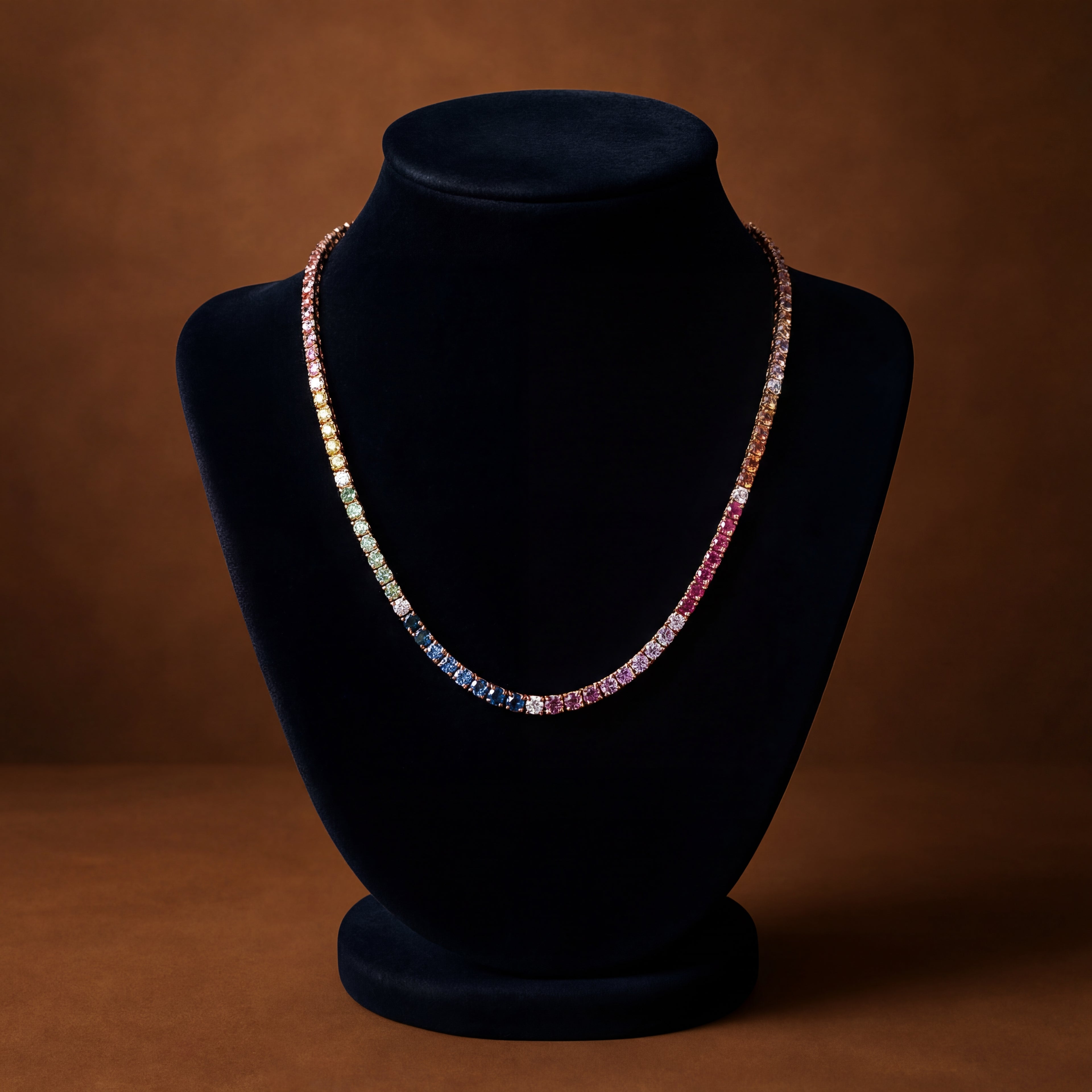 18K Rose Gold Diamond and Rainbow Sapphire Gold Necklace