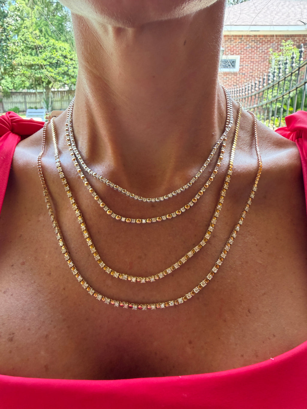 Alternating Diamond and Bead Necklace in White Gold