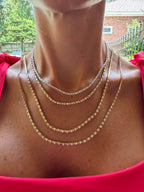 Alternating Diamond and Bead Necklace in White Gold