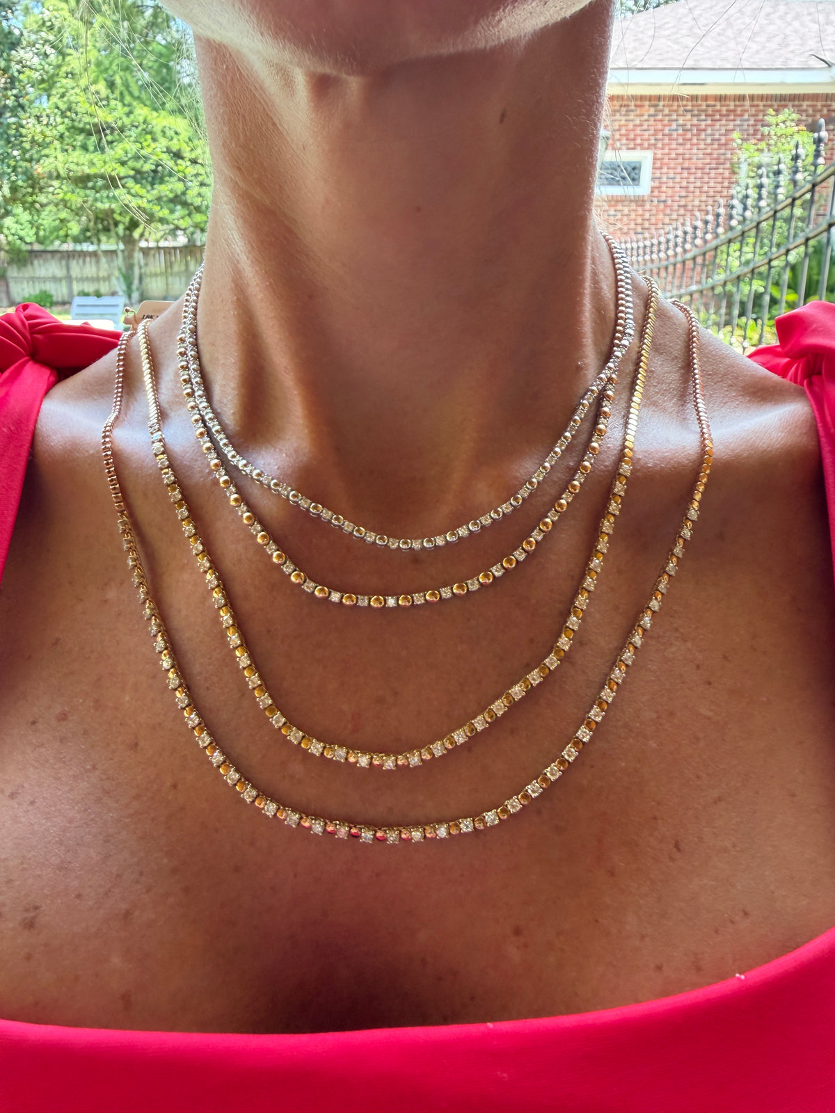 Alternating Diamond and Bead Necklace in White Gold
