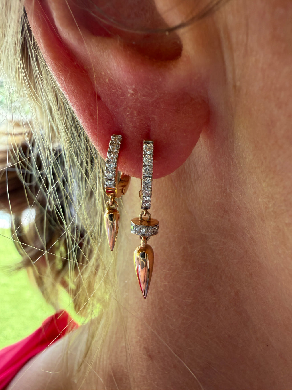 18K Rose Gold Diamond Hoop Drop Earrings