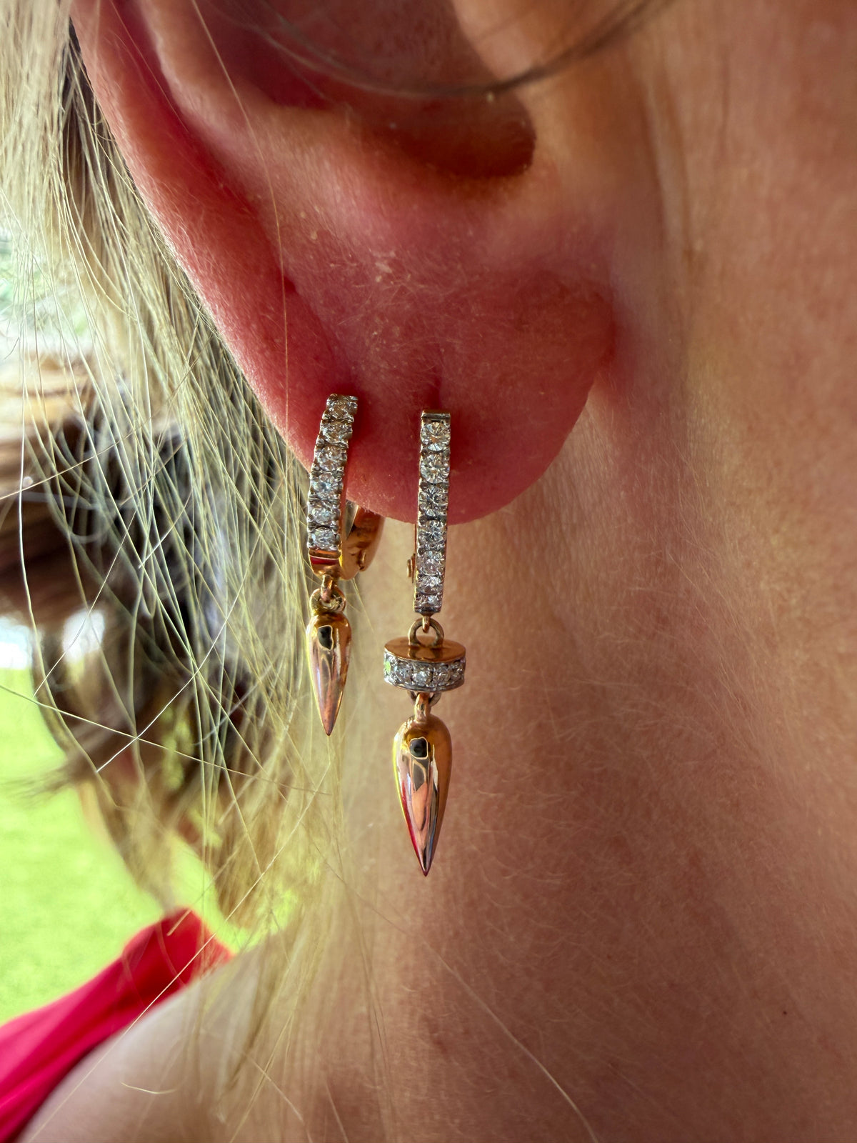 18K Rose Gold Diamond Hoop Drop Earrings