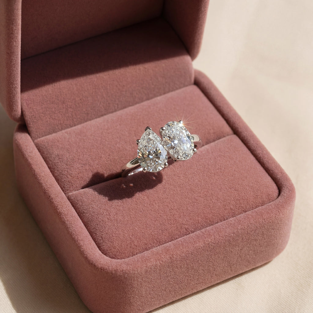 Two-Stone Pear and Oval Brilliant Lab Diamond Toi et Moi Ring in 14K White Gold