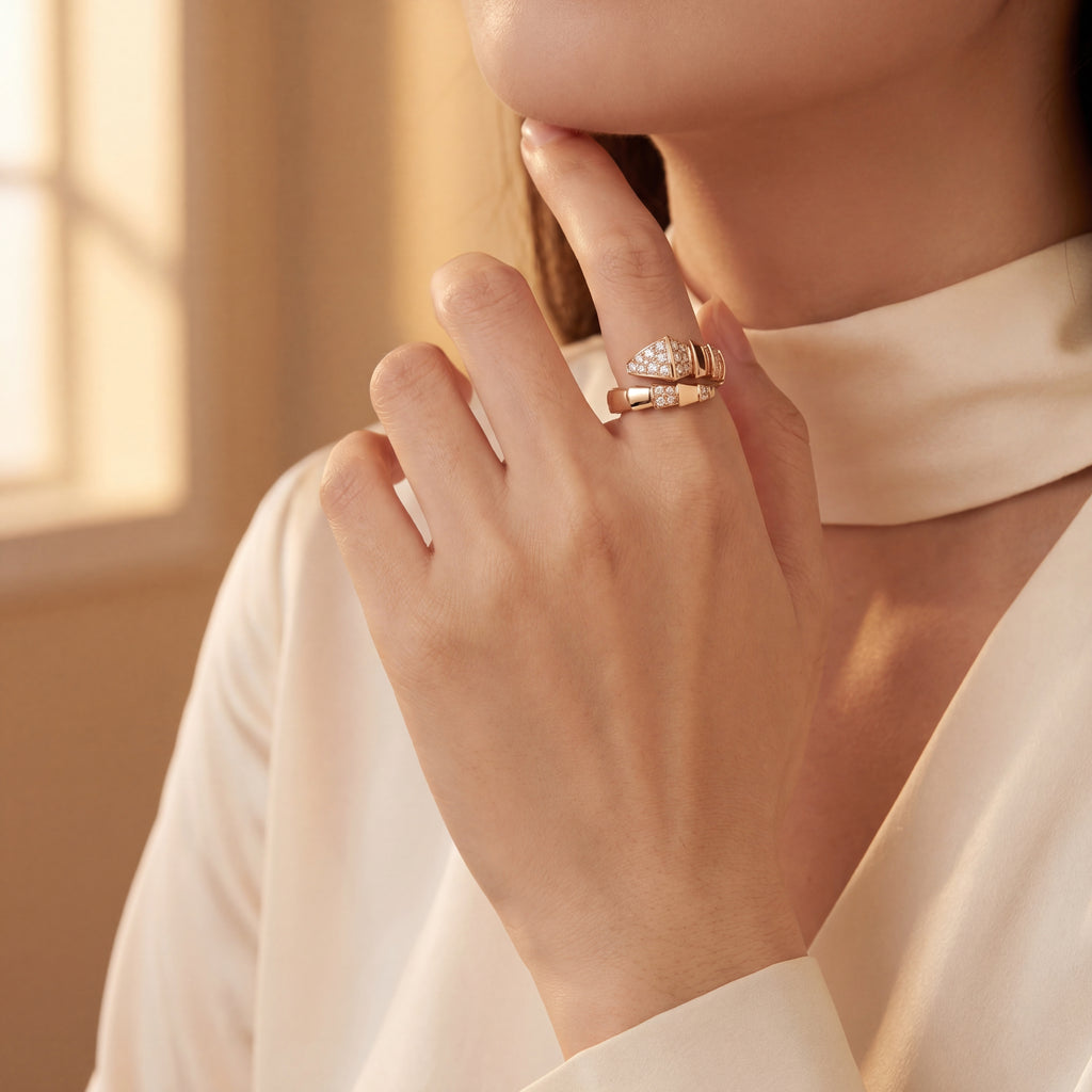 Rose Gold Diamond Pavé Bypass Snake Ring