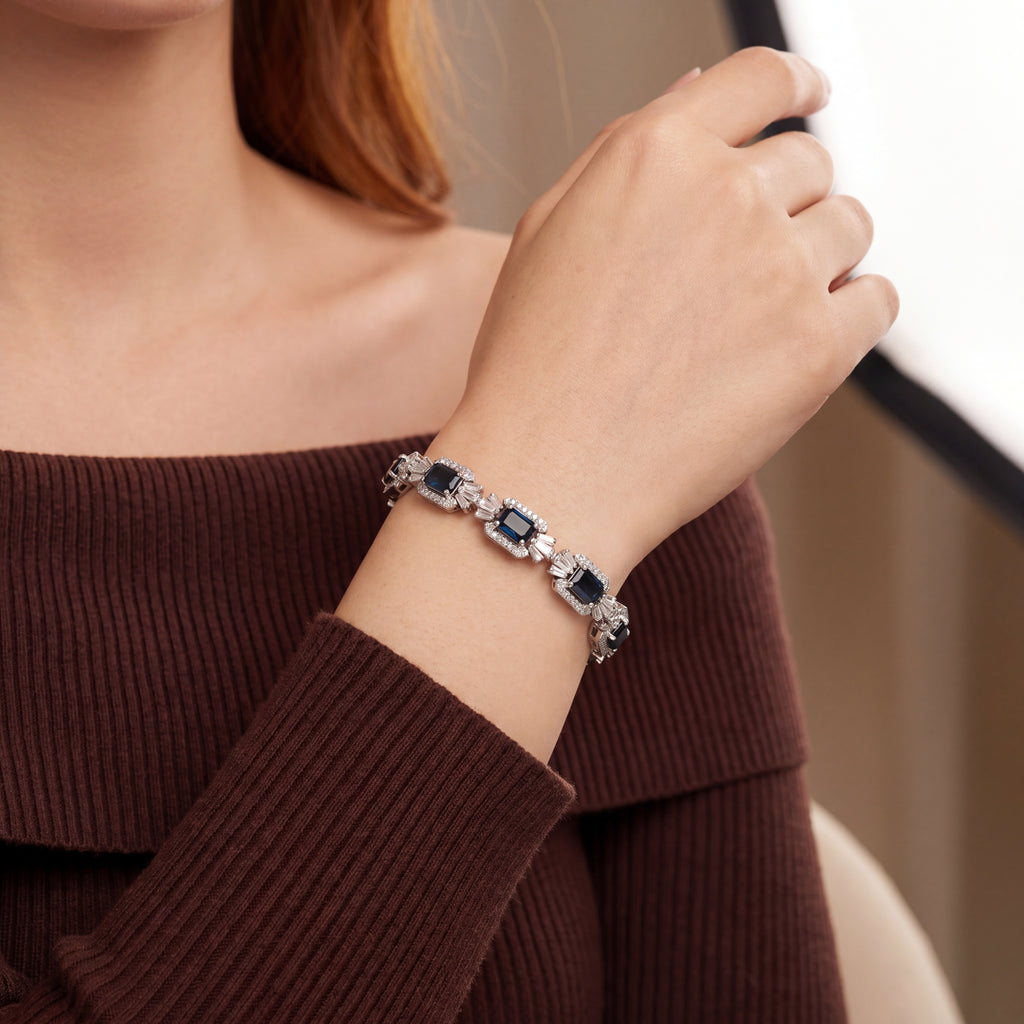 18K White Gold Deep Blue Sapphire Halo Link Convertible Necklace/Bracelet