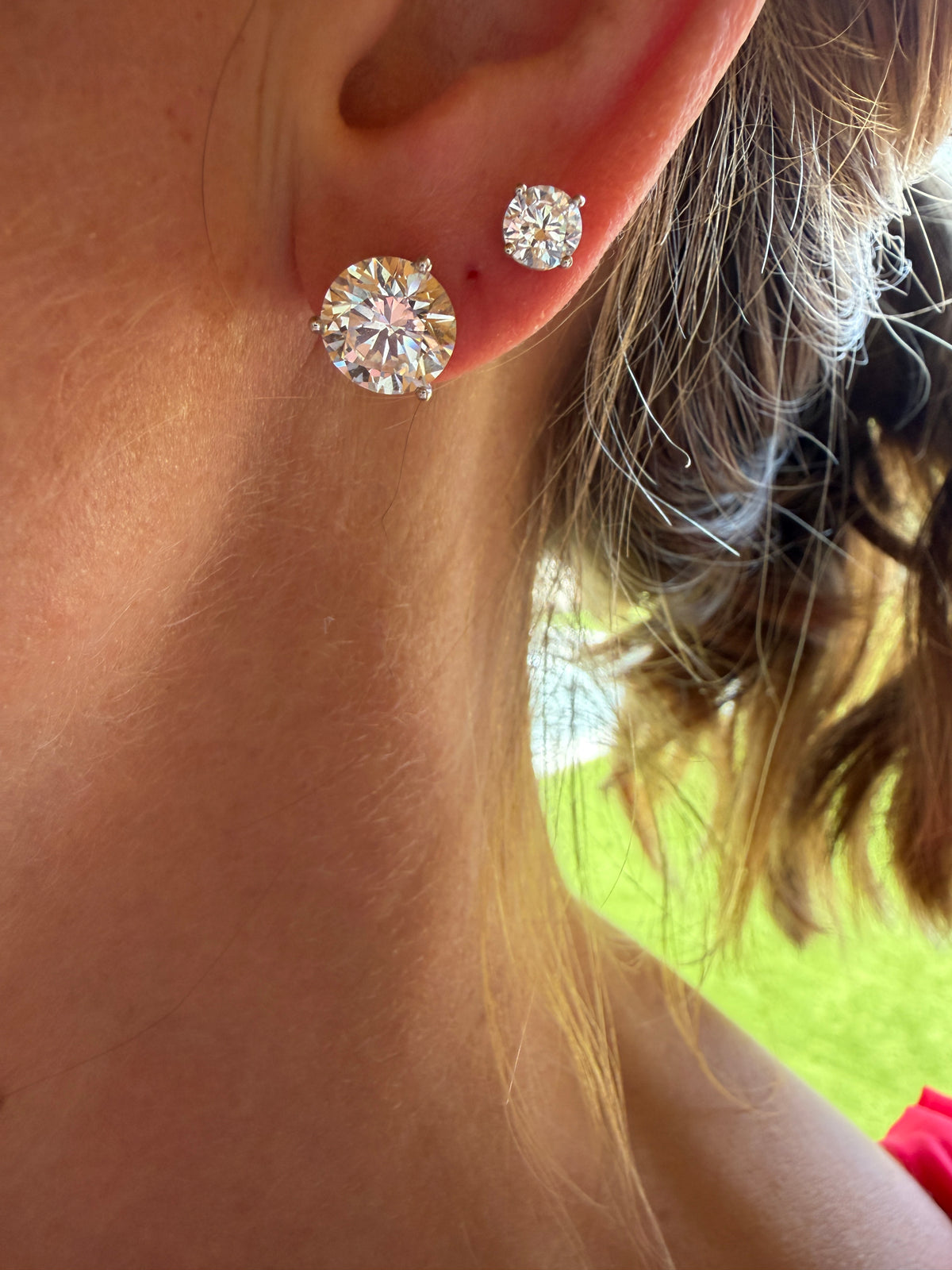 6 CTS Lab Diamond Stud Earrings in 14K White Gold Three-Prong Round Martini Set