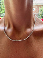 Alternating Diamond and Bead Necklace in White Gold