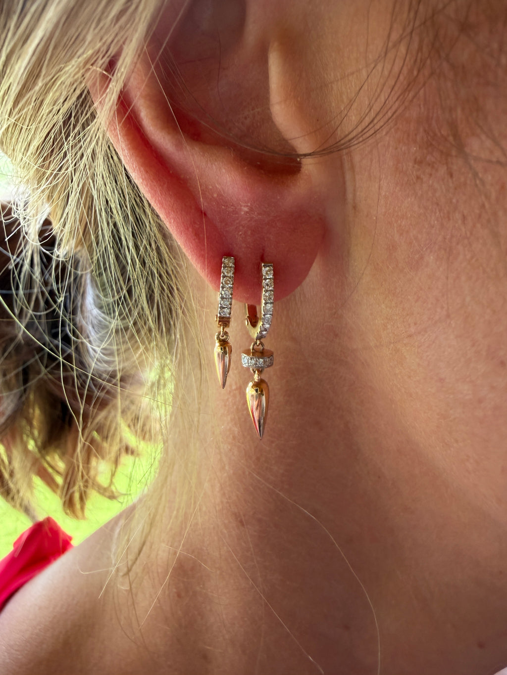 18K Rose Gold Diamond Hoop Drop Earrings