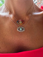 18K White Gold Turquoise Evil Eye Necklace