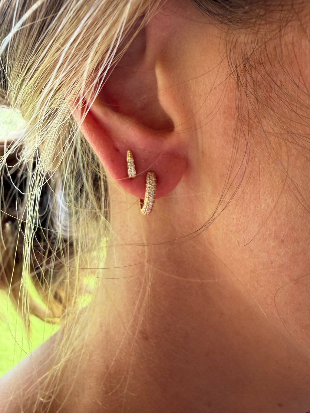 Triple-Row Diamond Hoop Earrings 18K Rose Gold
