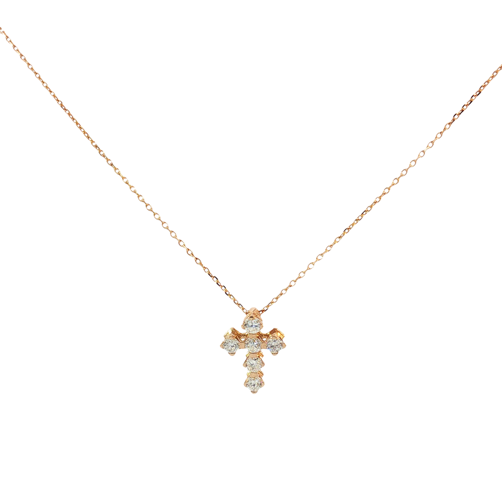 Diamond Cross Pendant Necklace in 18K Rose Gold