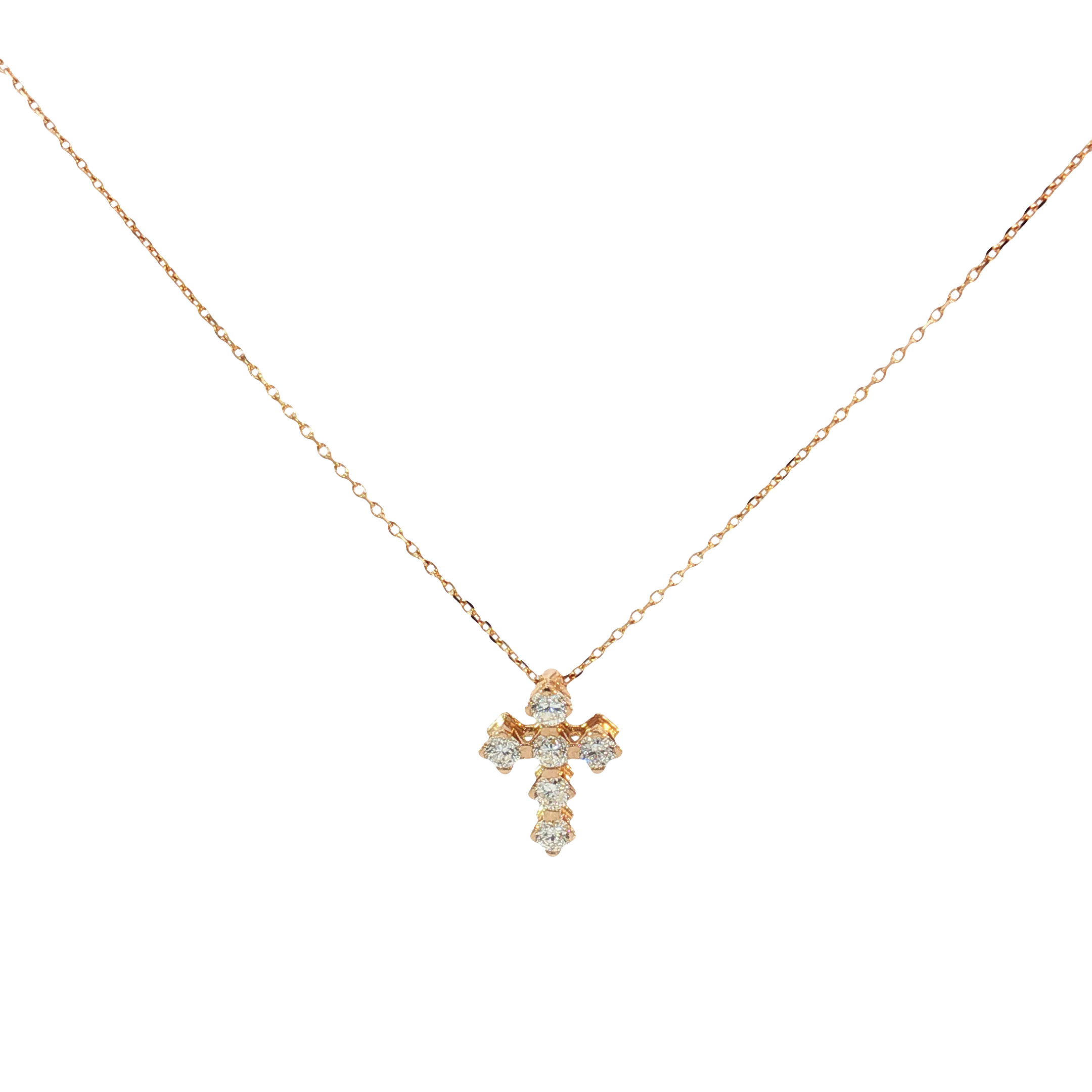 Diamond Cross Pendant Necklace in 18K Rose Gold