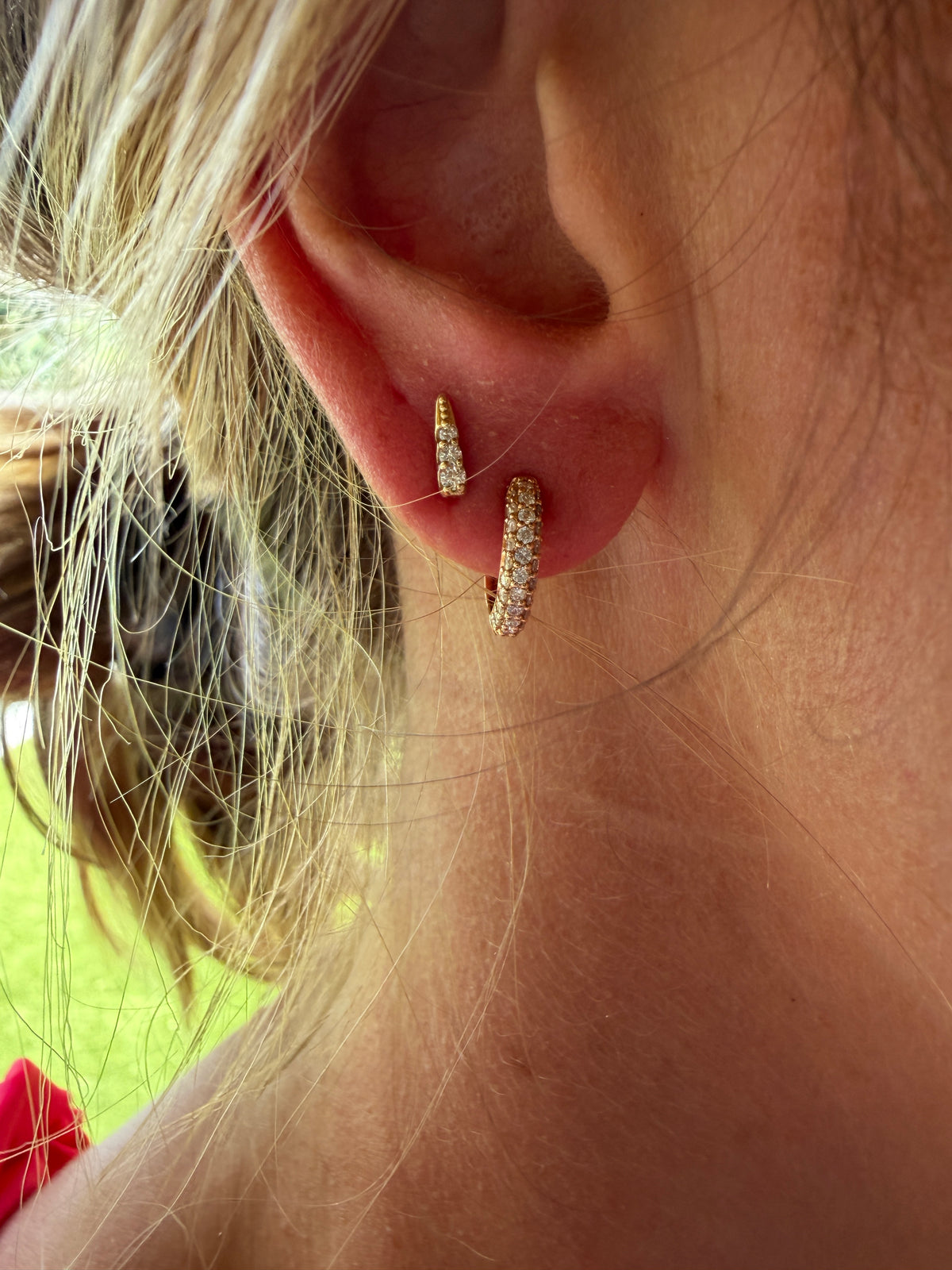 Triple-Row Diamond Hoop Earrings 18K Rose Gold
