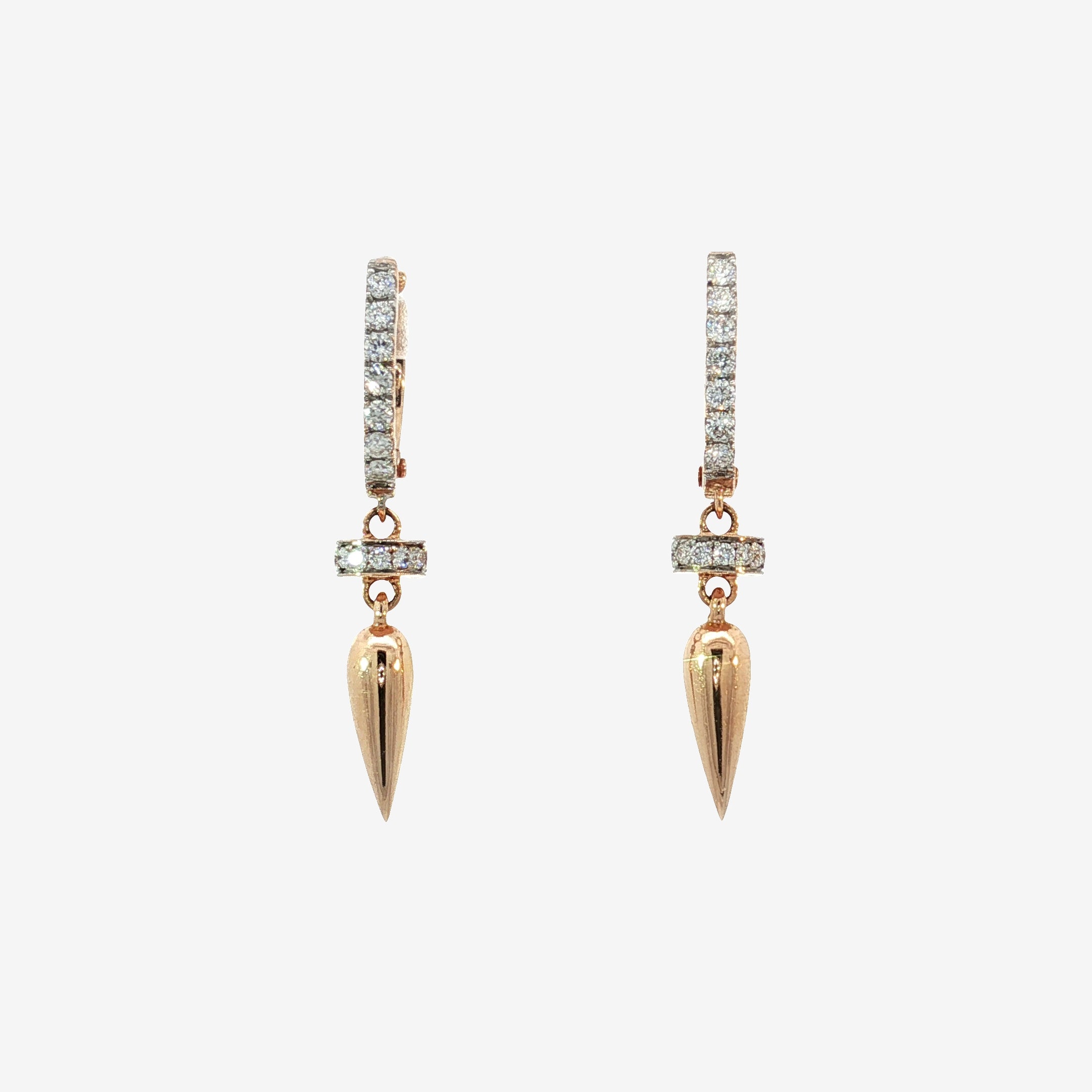 Diamond 18k Rose Gold Drop Earrings with Pointed Pendants
